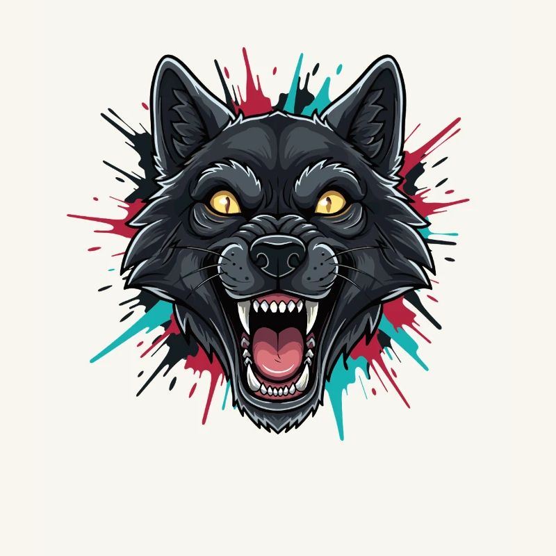 Neon-Wolfkopf Farbspritzer