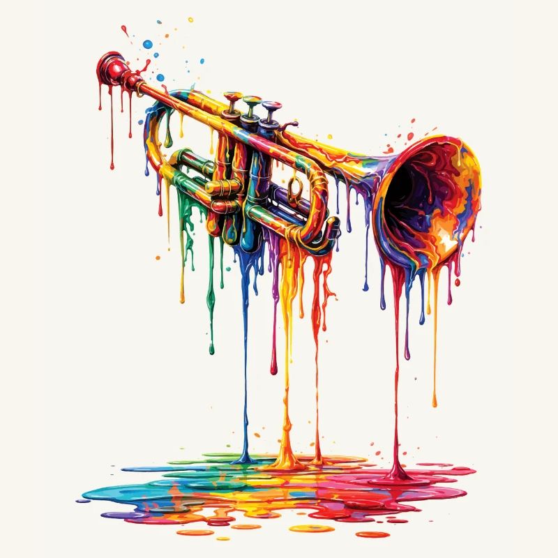 Trompette avec de la peinture qui goutte