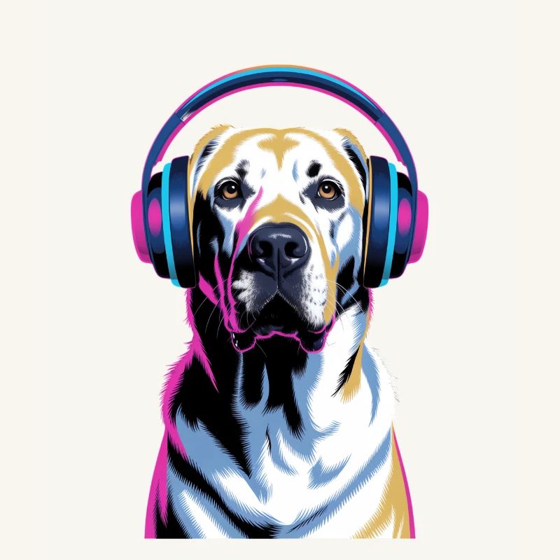 Labrador mit Kopfhörern