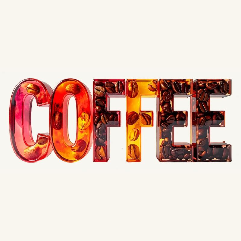 COFFEE – Glasbuchstaben mit Kaffeebohnen