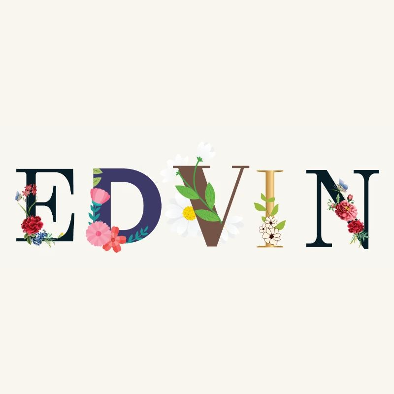 Nom EDVIN décoré de fleurs