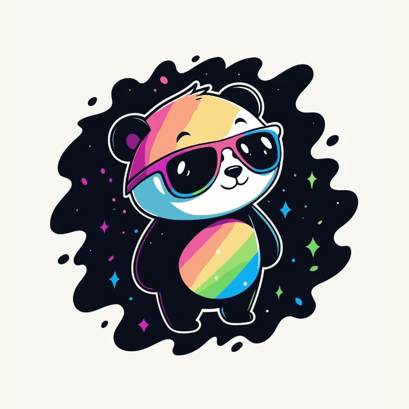 Panda arc-en-ciel galaxie lunettes cool