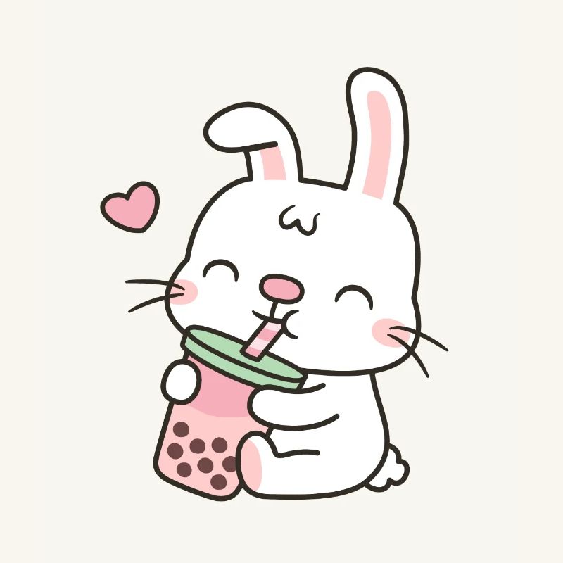 Cute Rabbit Drinking Boba Tea