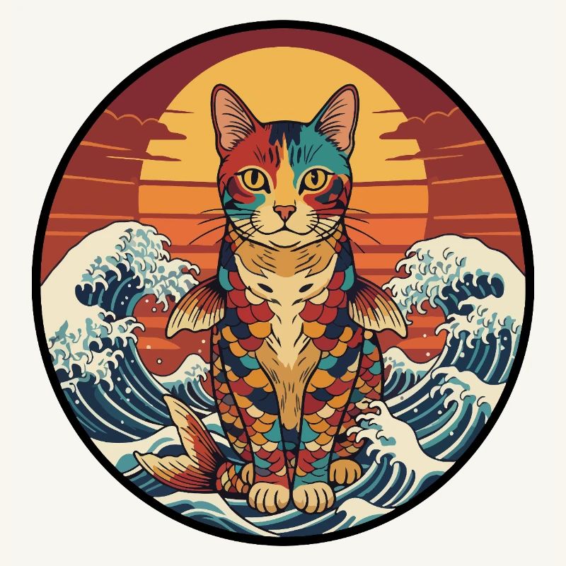 Vagues de coucher de poisson koi