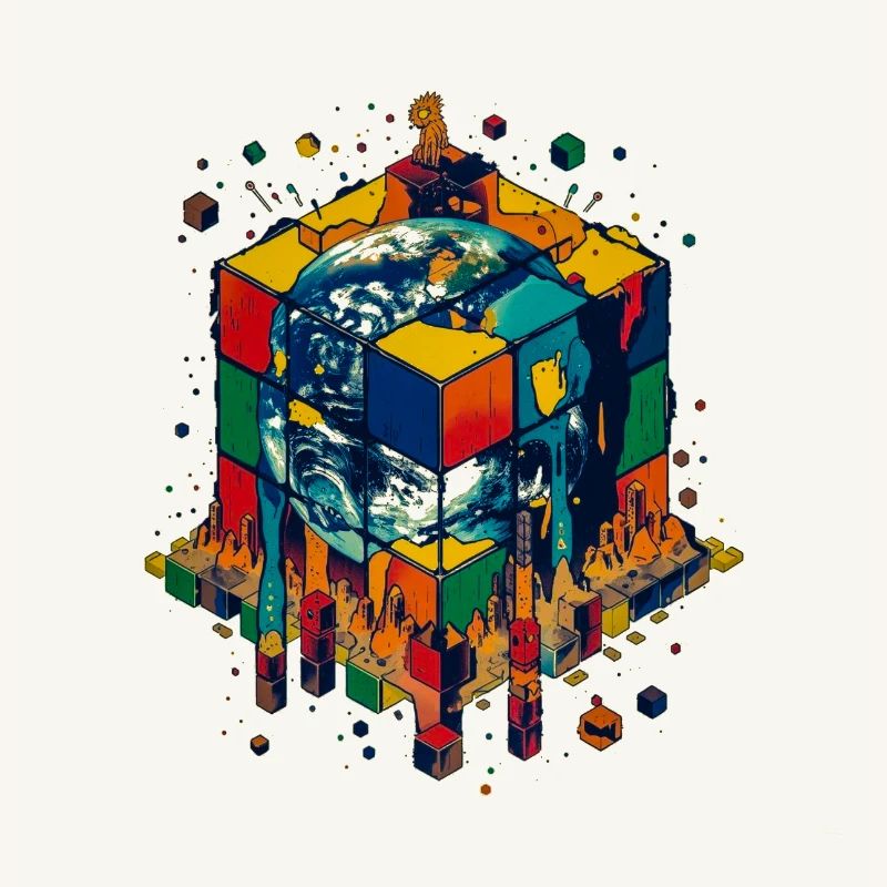 Terre dans le Cube de Blocs de Couleur