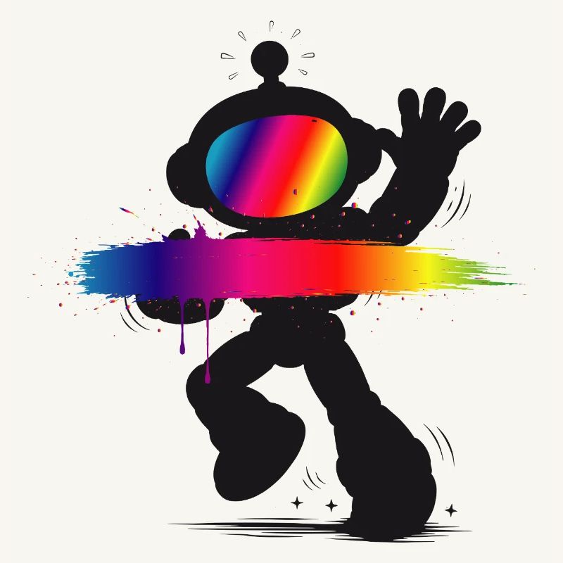 Robot Silhouette Rainbow Splash Design