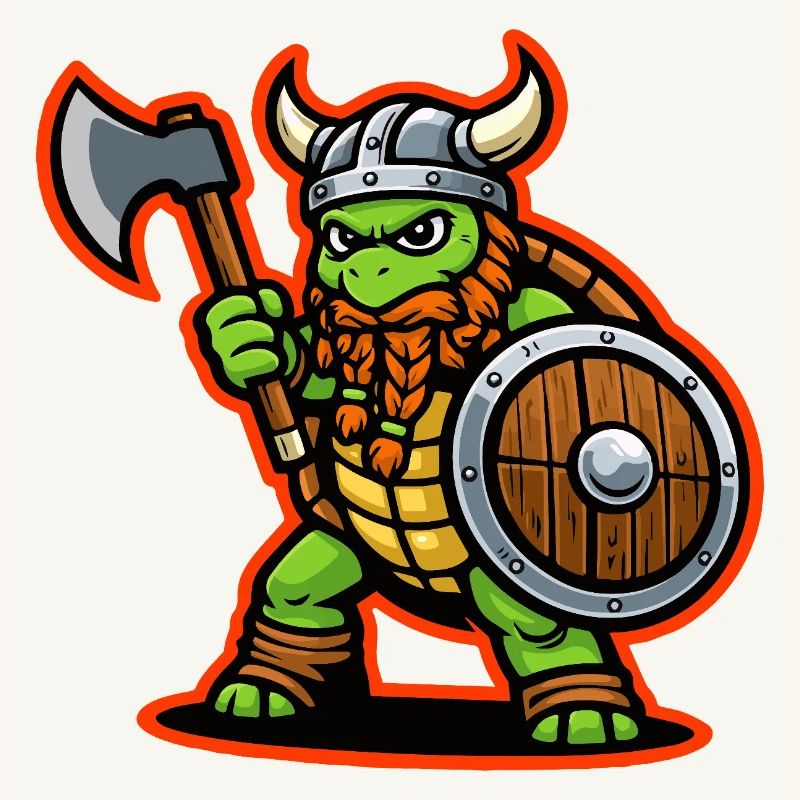 Wikinger-Schildkröte-Krieger-Axt-Schild-Maskottchen