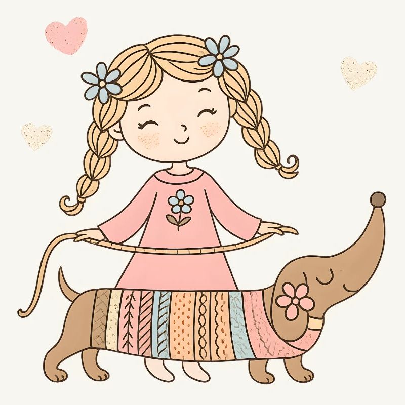 Mädchen mit Dackel – Süßes Kinder Tier Design