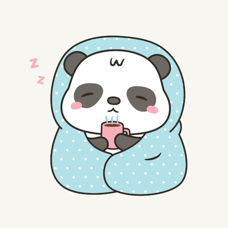 Mignon petit panda avec café et couverture