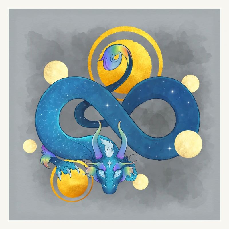 Blue Ink Spirits Poster - Regenbogenblauer Drache