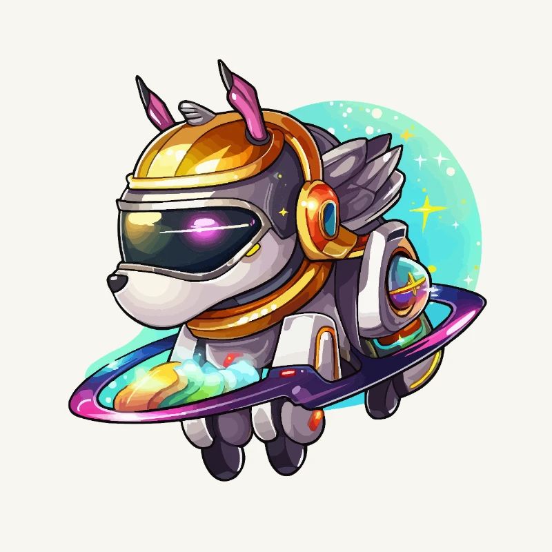 Space dog on hoverboard