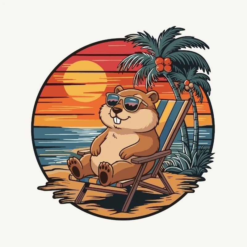 Funny Gopher on Beach Summer Vacation Sunset