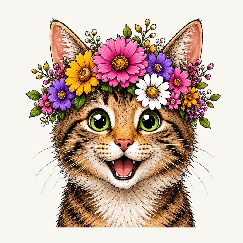 Chat décoré de fleurs