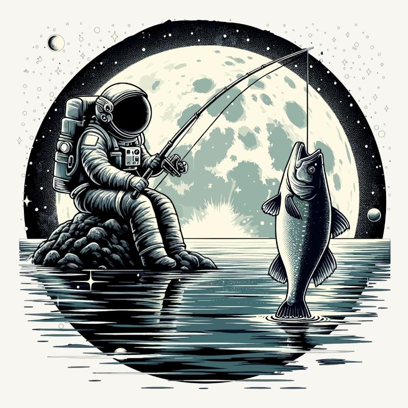 Astronaute pêche sur la Lune : conception spatiale