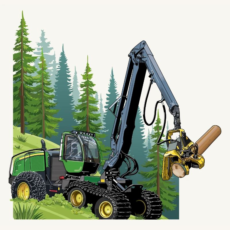 Récolteuse, moissonneuse en forêt
