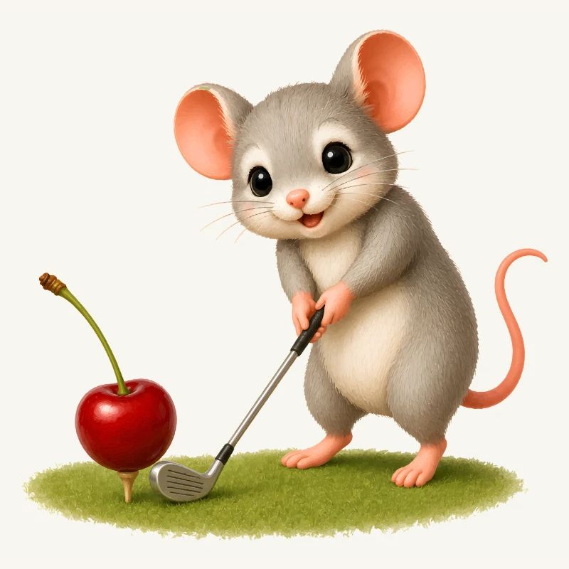 Cute mouse playing golf