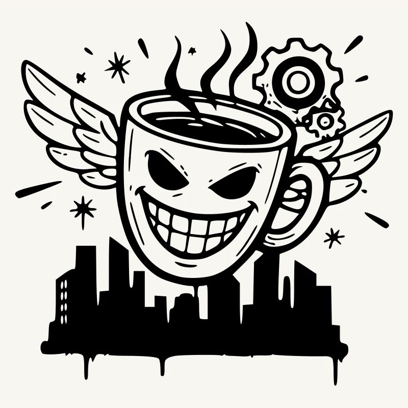 Crazy Coffee Cup Wings Vector