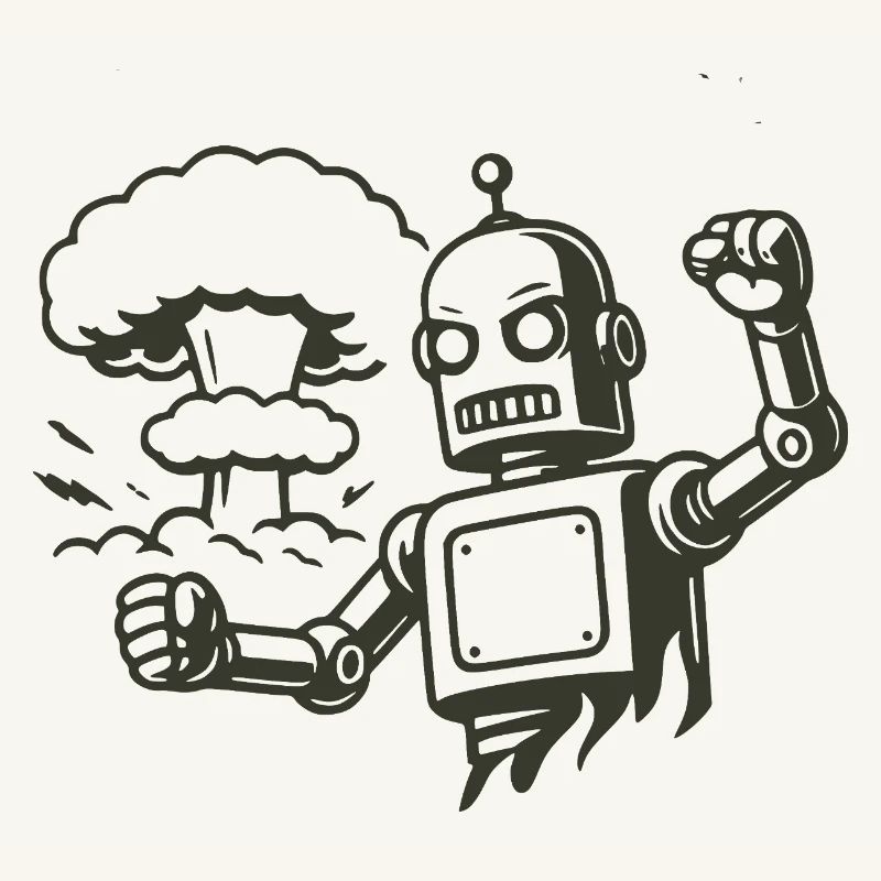 Robot rétro devant un nuage d’explosion