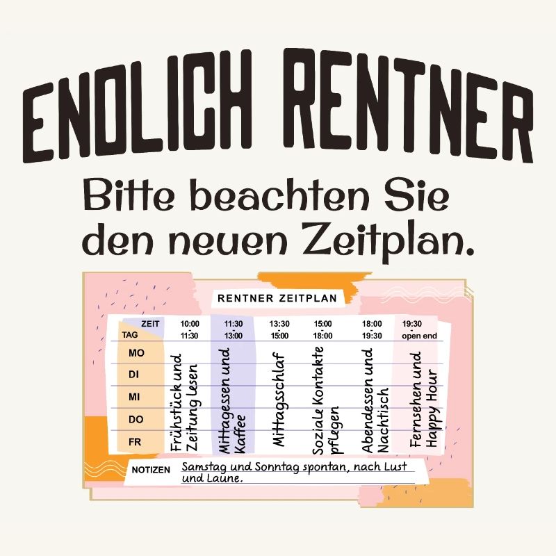 Endlich Rentner Zeitplan Tagesablauf Wochenplan