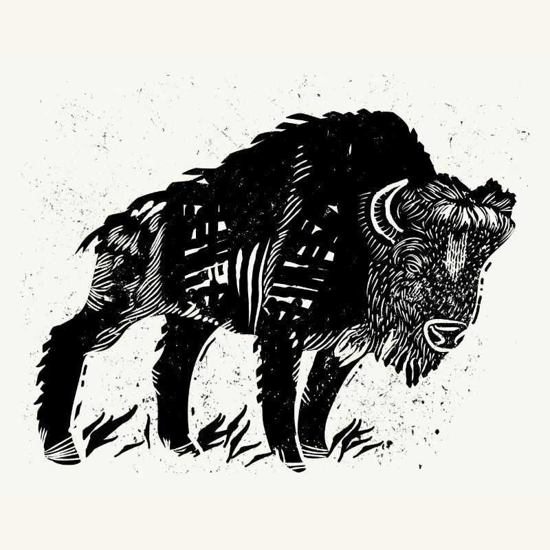 Bison linogravure