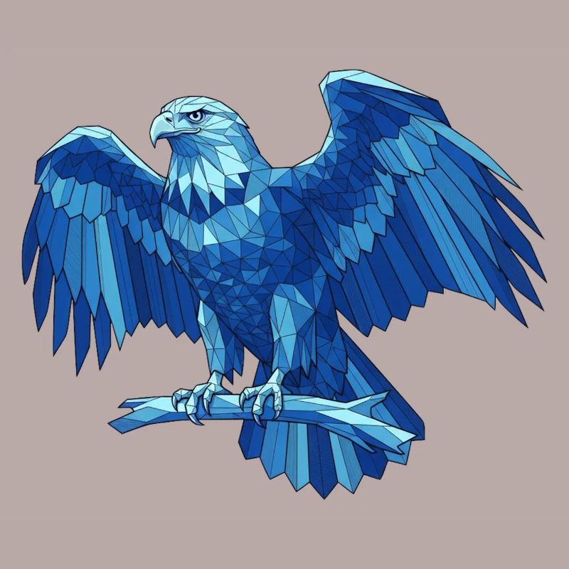 Geometric Blue Eagle with Sword