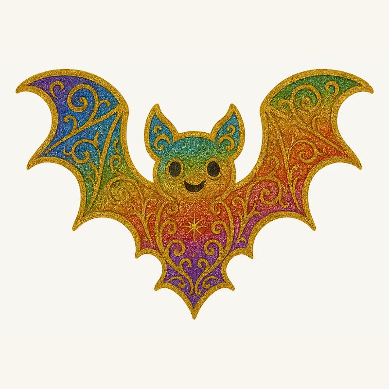 Rainbow bat with glitter border