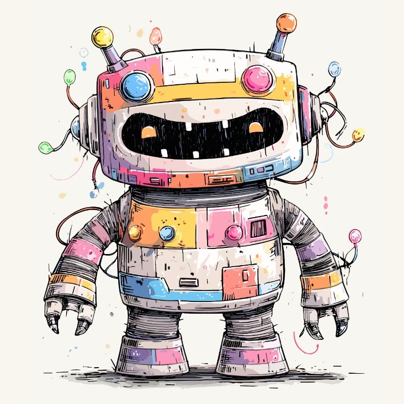 Bunter Roboter mit Farbspritzern