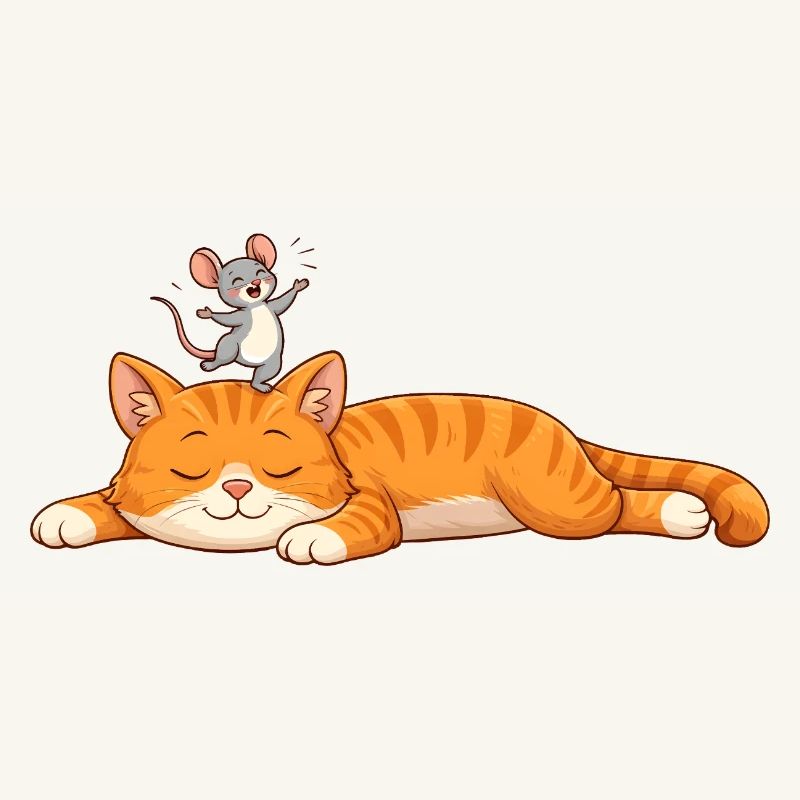 Chat endormi avec souris joyeuse