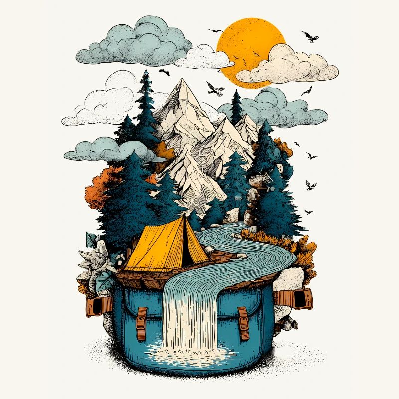 Mountain Lake Path - Camping Backpacker Motif