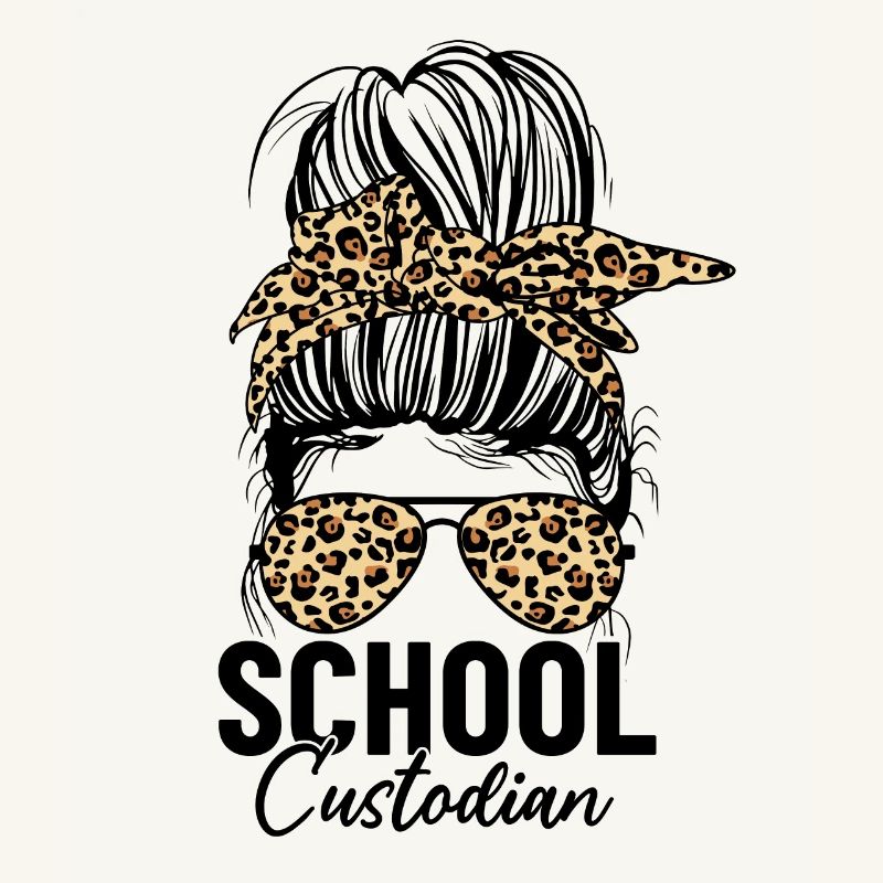 School Custodian Messy Bun Leopard Funny