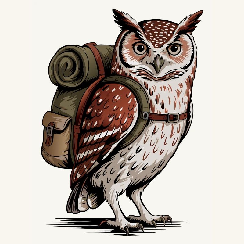 Forest owl with backpack
