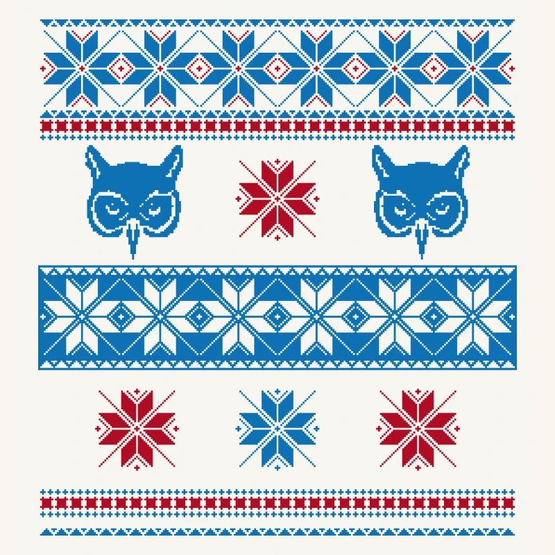 Norweger Pullover Eule Blau Rot