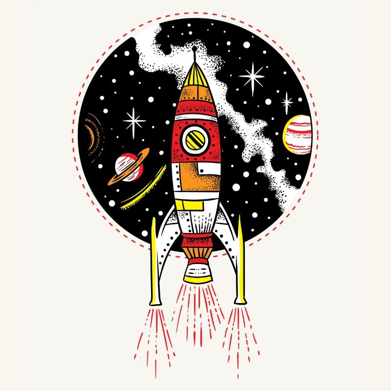 Retro rocket ship launching outer space shuttle