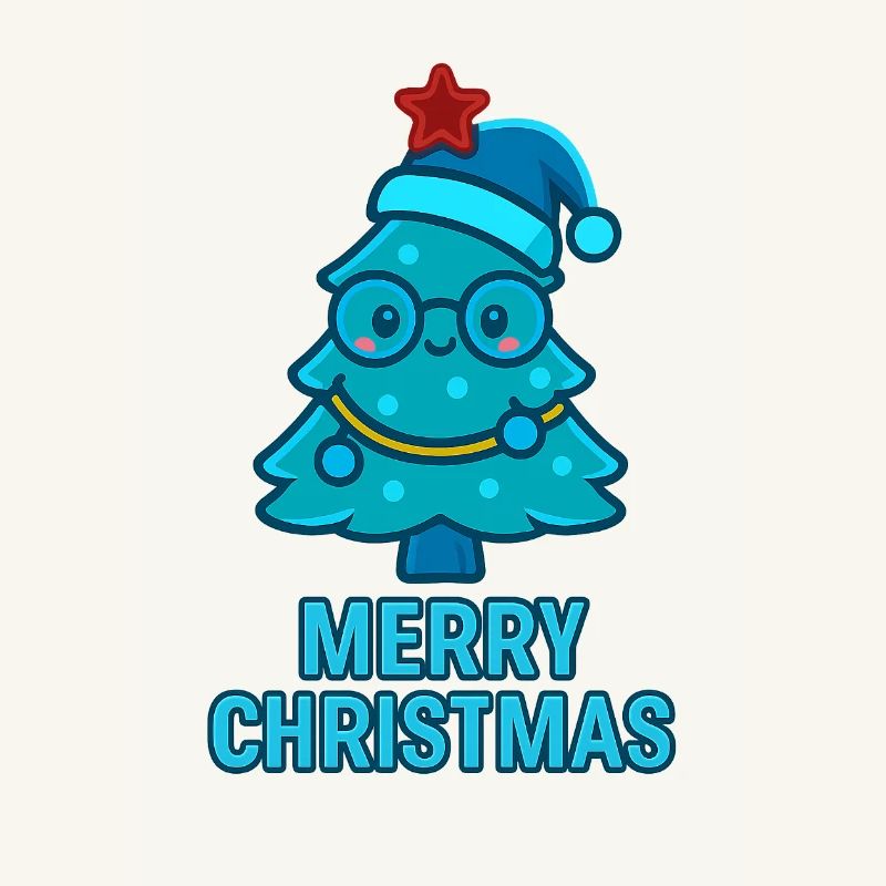 Blauer Comic-Weihnachtsbaum mit Brille