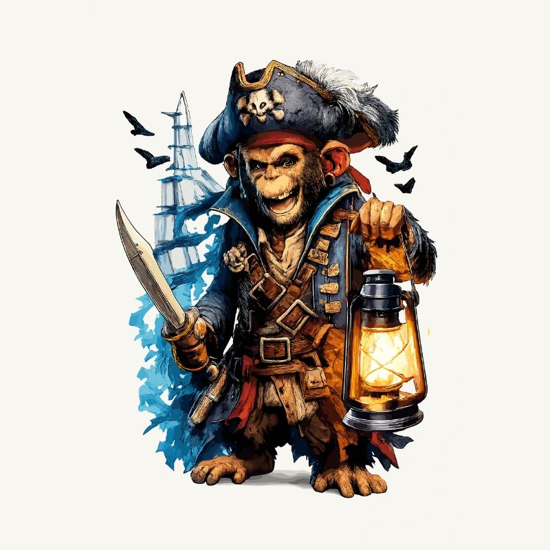 Singe pirate avec lanterne et épée