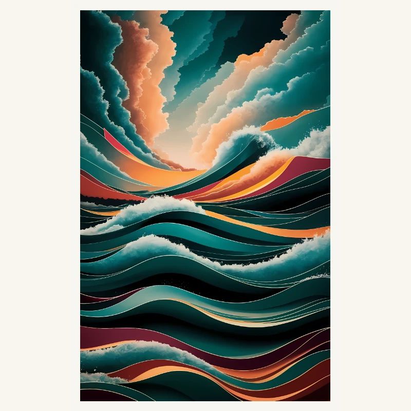 Surreal Waves & Clouds Vibrant Abstract Landscape