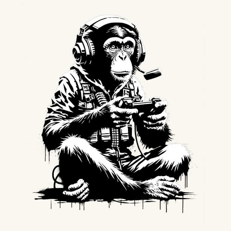 Futuristic monkey with gaming equipment