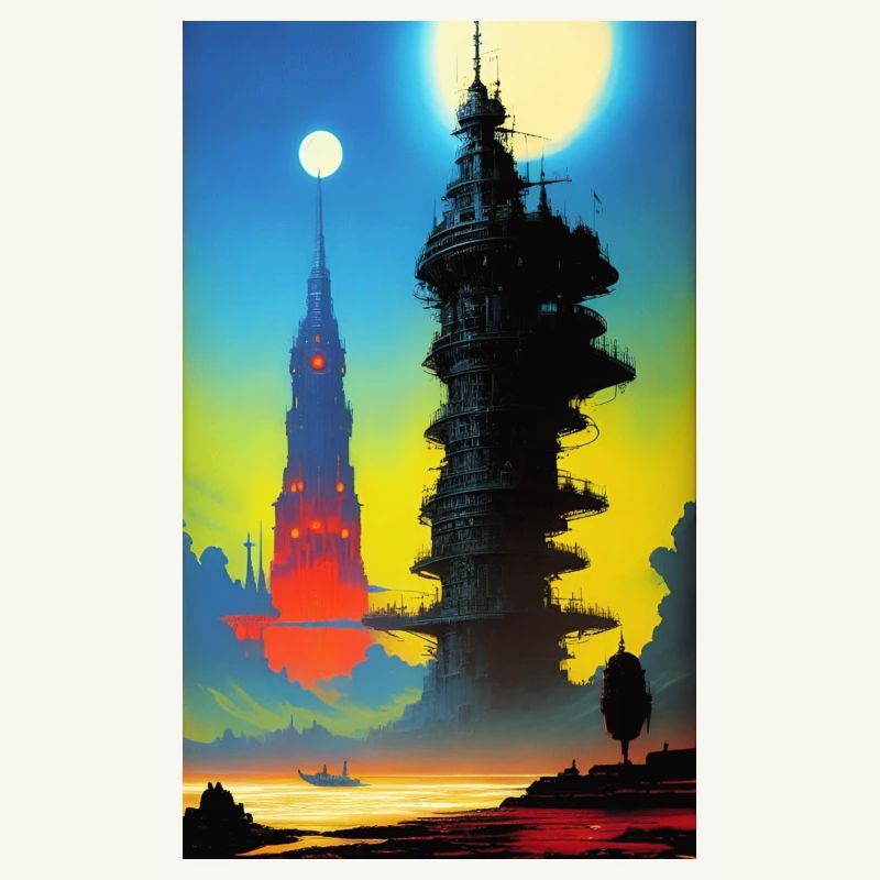 Futuristic skyline with moonlight