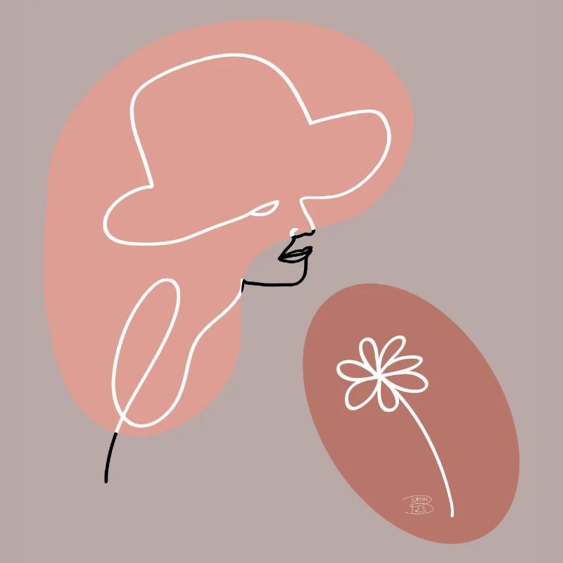 "Dame mit Blume", Boho Line Art Design, "Faces"
