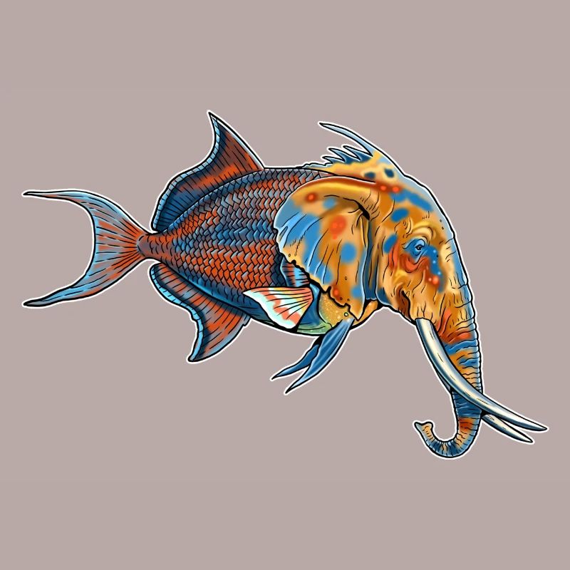 Fantastic creature: half elephant, half fish
