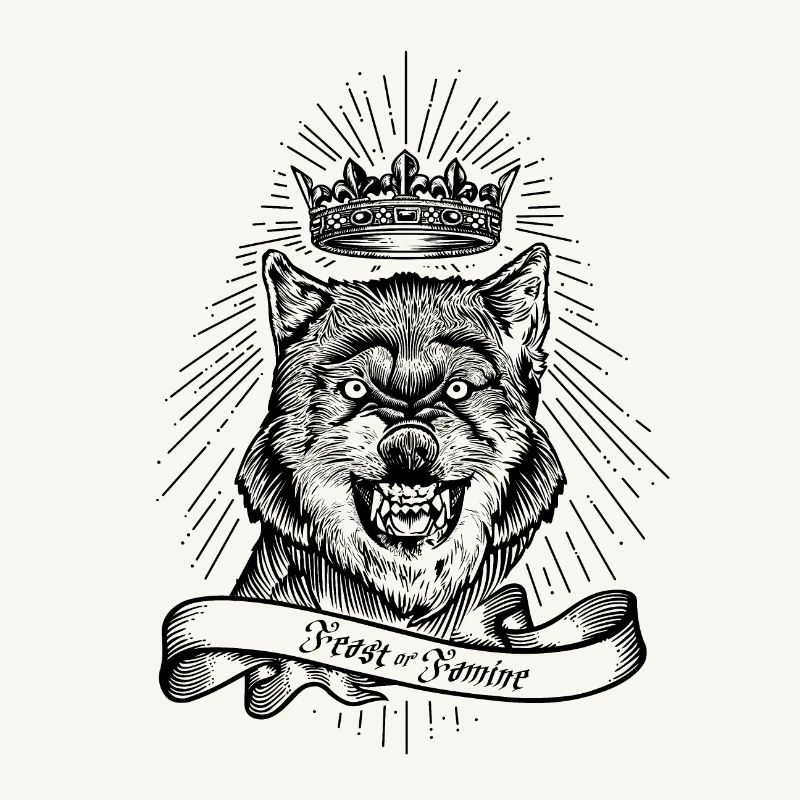 "Fest oder Hunger" gekrönter Wolf