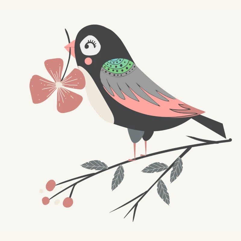 Vogel mit vierblättrigem Kleeblatt