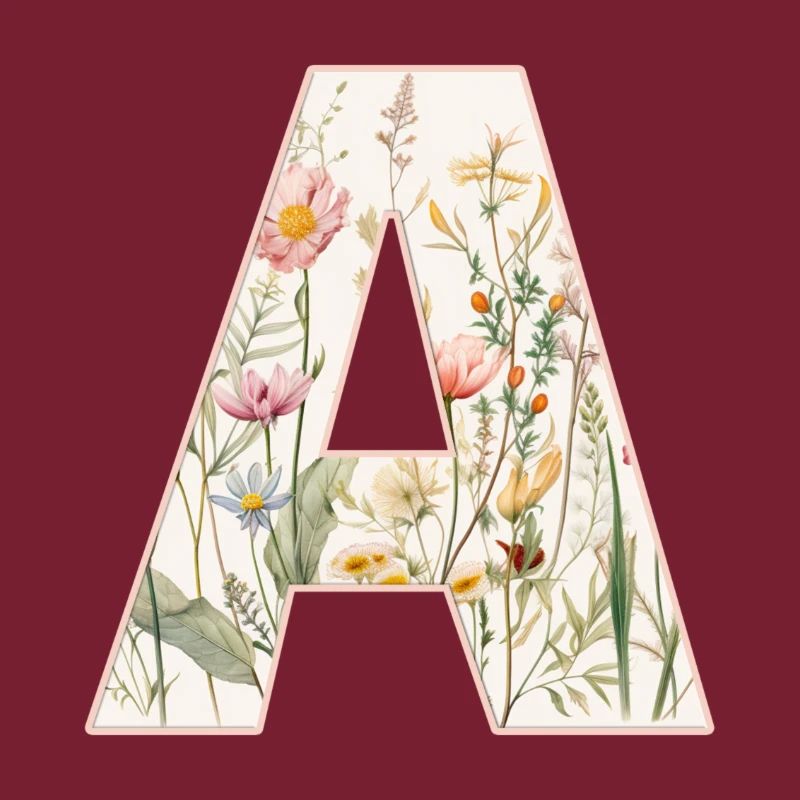 Letter A, Monogram, Floral Pattern