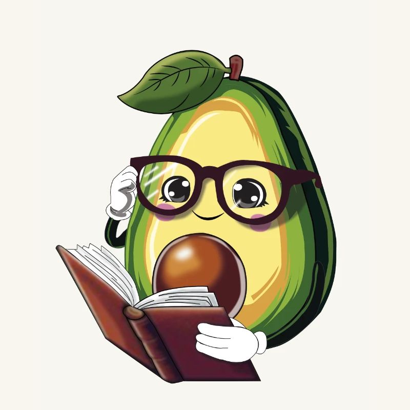 Avocado liest ein Buch – Bücherwurm