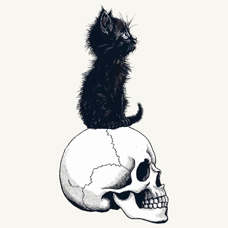 Chaton mignon assis sur un crâne