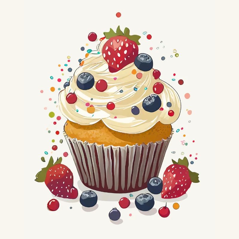Cupcake oder Muffin mit Creme und Beeren