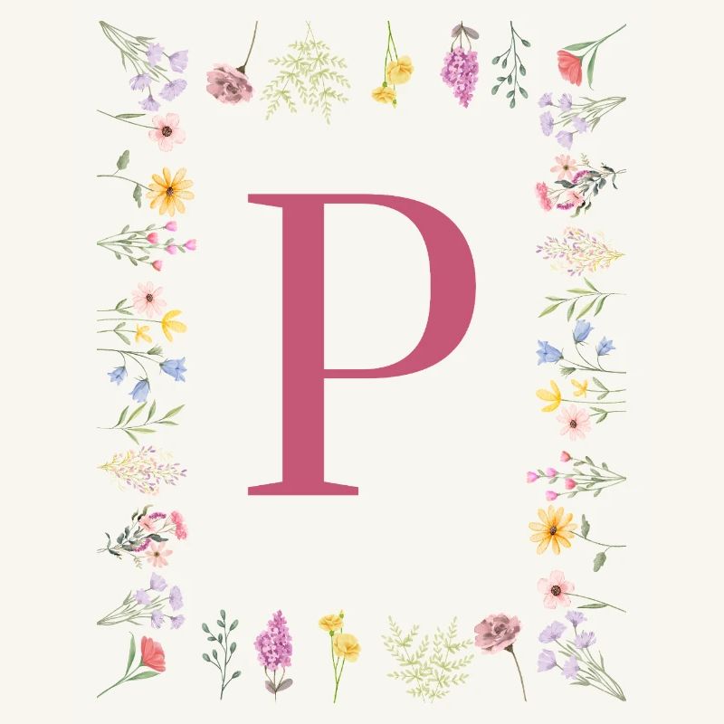 Floral initials "P", letters monogram