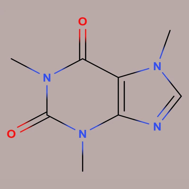 Molécule de caféine - Formule structurale colorée