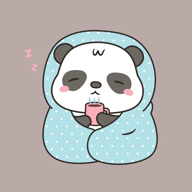 Mignon petit panda avec café et couverture