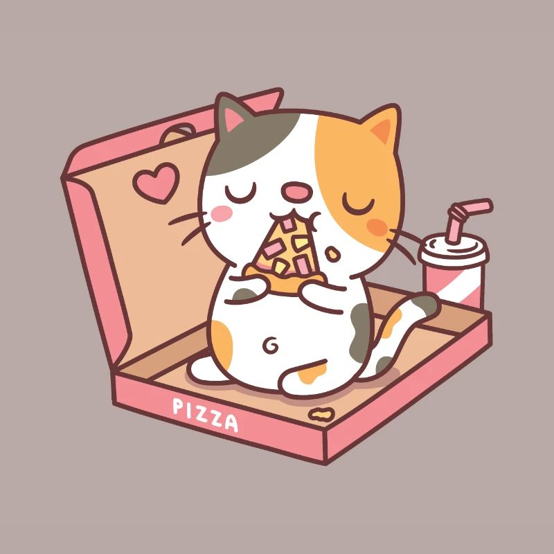 Mignon chat mangeant pizza dans la boîte à pizza